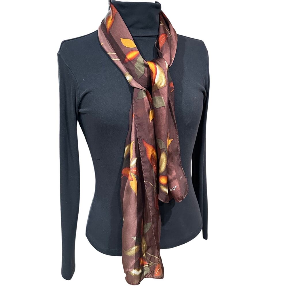 Vintage Long (56") Echo Autum Leaves Silk Scarf